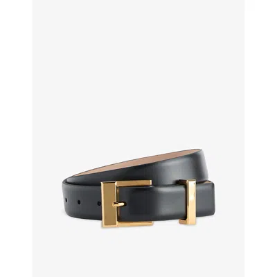 Khaite Womens Black Manhattan Square-buckle Leather Belt