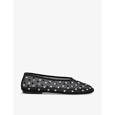KHAITE WOMENS BLACK MARCY CRYSTAL-EMBELLISHED MESH BALLET FLATS EUR 39 / 6 UK