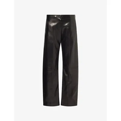 Khaite Womens Black Mita Straight-leg Leather Trousers