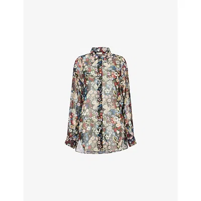 Khaite Womens Black Multi Floral Goya Silk Shirt
