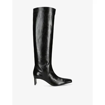 Khaite Womens Black Ona Knee-high Leather Boots Eur 41 / 8 Uk