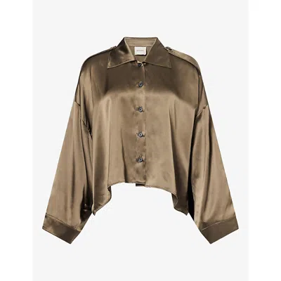 Khaite Womens Bodine Pointed-collar Silk Shirt Dark Olive