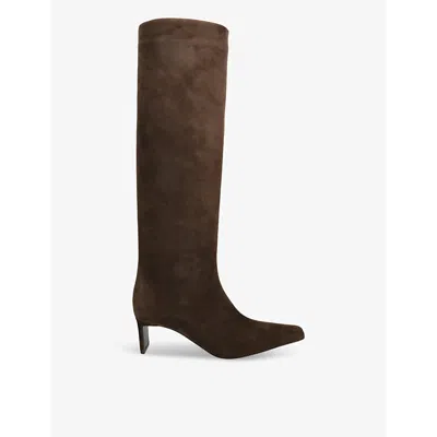 Khaite Ona Suede Stiletto Knee Boots In Ebano