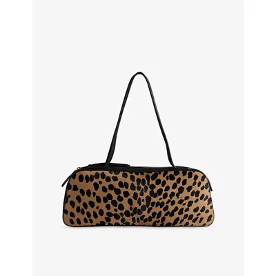 Khaite Womens Camel / Black Simona Hyena-print Calf-hair And Suede Shoulder Bag