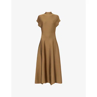 Khaite Womens  Lyra Stand-collar Knit Midi Dress In Brown