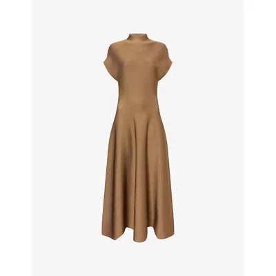 Khaite Womens Carob Lyra Zip-neck Knitted Midi Dress In Brown