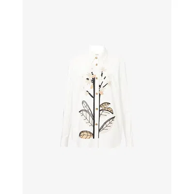 Khaite Womens Chalk Argo Floral-embroidered Cotton Shirt In Multi