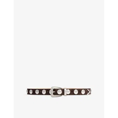 KHAITE WOMENS COFFEE BENNY STUDDED SUEDE BELT