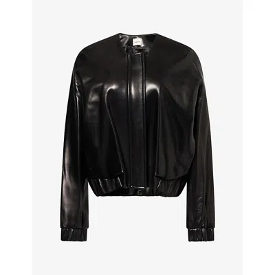 Khaite Womens Cordan Bomber Leather Jacket Black