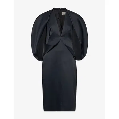 Khaite Womens Dakota Crepe-satin Midi Dress Black