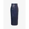 Khaite Womens Dark Navy Loxley Mid-rise Leather Midi Skirt In Blue