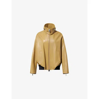 Khaite Womens  Hamett Funnel-neck Leather Bomber Jacket In Brown