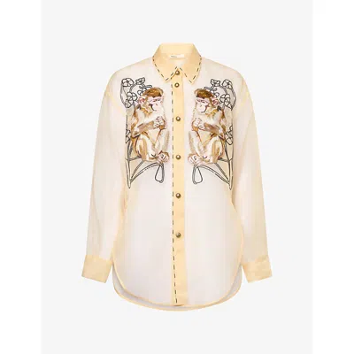 Khaite Womens Goya Sheer Embroidered Silk-organza Shirt Champagne In Neutral