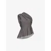 Khaite Aimee Asymmetric One-shoulder Draped Lurex Peplum Top In Gray
