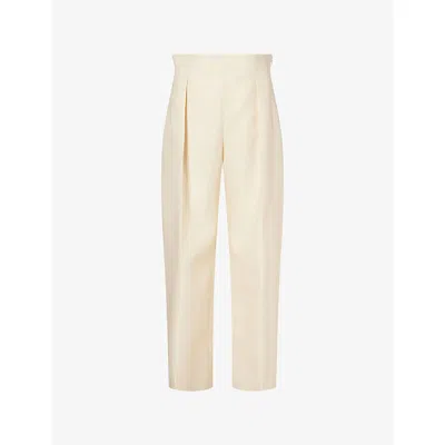 Khaite Womens Ivory Glow Somera Flat-front Pleated Wool And Silk Trousers In Neutral