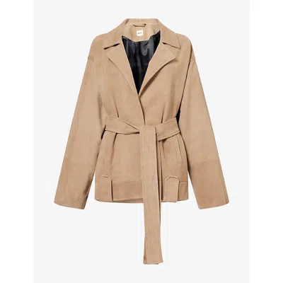 Khaite Womens  Alder Belted Suede Jacket In Khaki