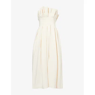 Khaite Womens  Claude Pleated Linen-blend Midi Dress In Cream