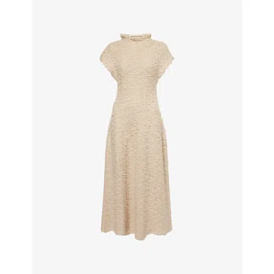 Khaite Womens Flax Ema Cap-sleeves Knitted Midi Dress
