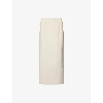 Khaite Womens Ivory Glow Lyle Split-seam Woven Midi Skirt In Neutral