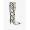 Khaite Ona Snake-print Leather Knee Boots In Beige Comb