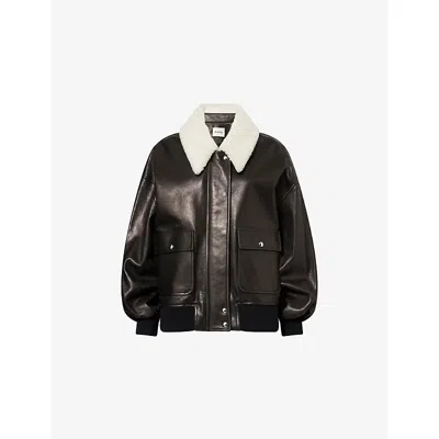 Khaite Womens Black Shellar Shearling-collar Leather Jacket