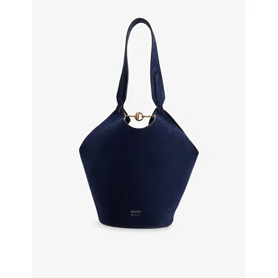 Khaite Womens Lotus Mini Suede Tote Bag Midnight Navy