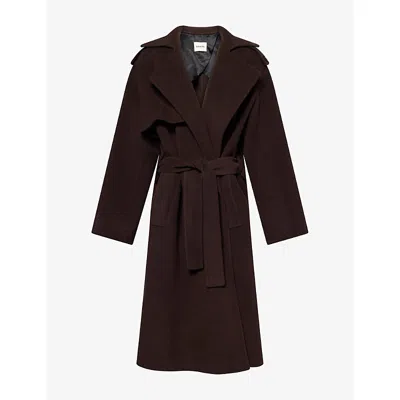 Khaite Womens Manston Belted Wool Coat Dark Brown