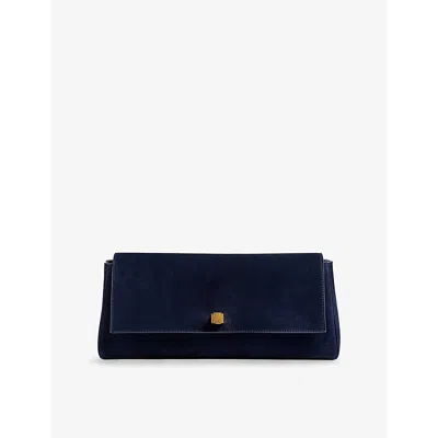 Khaite Audrey Flap Suede Clutch Bag In Midnight Navy