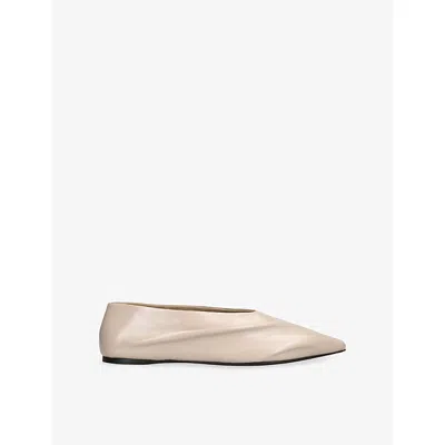 Khaite Womens Miriam Ballerina Glazed Leather Flats Bone Eur 37 / 4 Uk