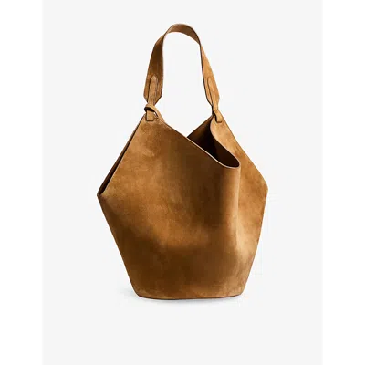 KHAITE WOMENS MUD LOTUS MEDIUM SUEDE TOTE BAG