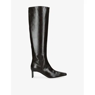 Khaite Womens Ona 55 Leather Heeled Knee-high Boots Dark Brown Eur 37 / 4 Uk In Black