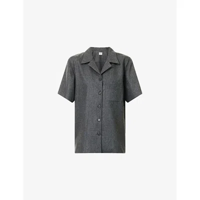 KHAITE WOMENS STORM RIORDAN CAMP-COLLAR STRETCH-WOOL AND CASHMERE SHIRT