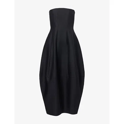 Khaite Womens Stela Strapless Wool And Silk-blend Midi Dress Black
