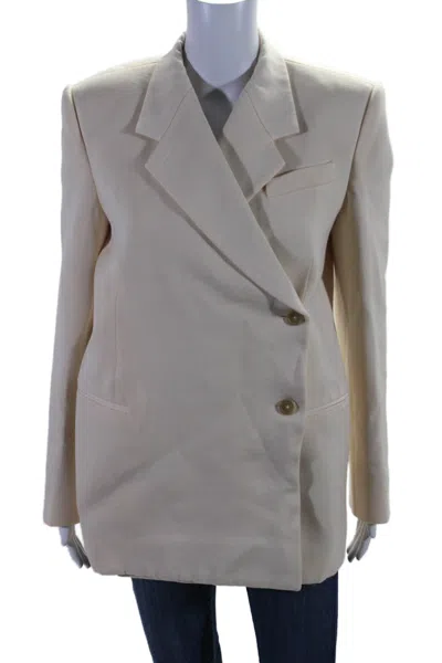 Khaite Womens Wool Lined Collared Open Front Button Blazer Cream In White