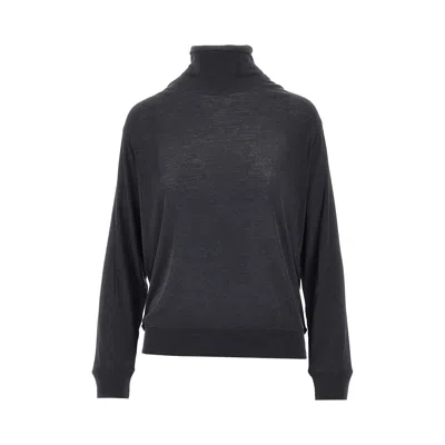 Khaite Wool And Silk Jersey Mock-neck Top In Black
