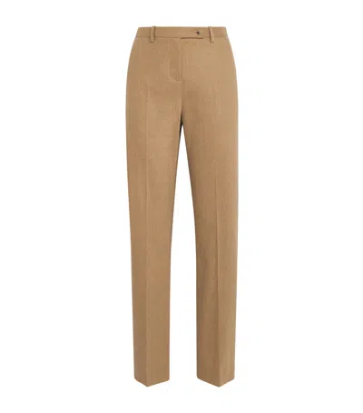 Khaite Wool Hunter Straight Trousers In Beige