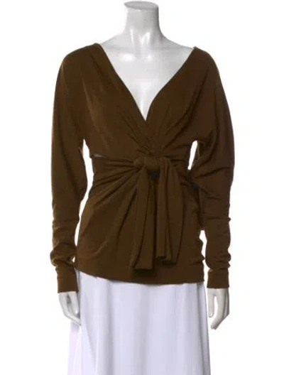 Pre-owned Khaite Wool V-neck Blouse In Brown
