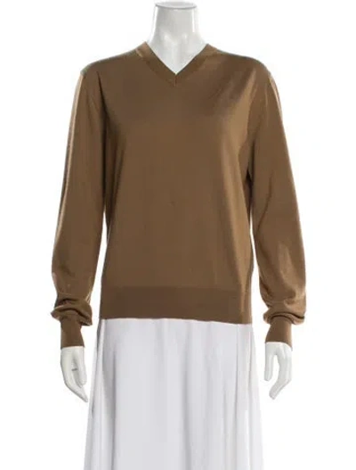 Pre-owned Khaite Wool V-neck Sweater In Brown