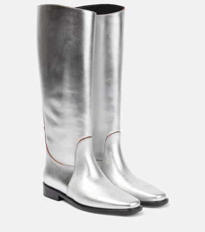 Khaite Stiefel Wooster Aus Metallic-leder In Silver