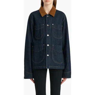 Khaite Wyatt Corduroy Collar Denim Chore Coat In Blue