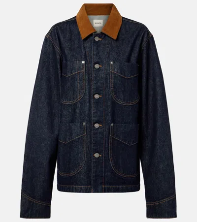 Khaite Wyatt Corduroy-trimmed Denim Jacket In Blue