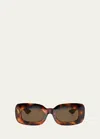 Khaite Beveled Acetate Rectangle Sunglasses In Brown