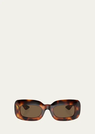 Khaite Beveled Acetate Rectangle Sunglasses In Brown