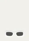 Khaite Beveled Acetate Rectangle Sunglasses In White