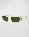 Khaite Bold Acetate Rectangle Sunglasses In Green