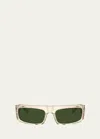 Khaite Bold Acetate Rectangle Sunglasses In Green