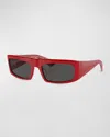 Khaite Bold Acetate Rectangle Sunglasses In Red