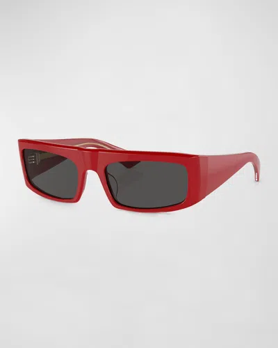 Khaite Bold Acetate Rectangle Sunglasses In Red