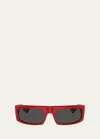 Khaite Bold Acetate Rectangle Sunglasses In Red