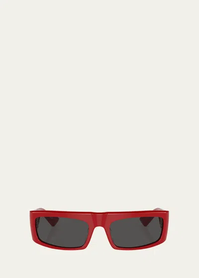 Khaite Bold Acetate Rectangle Sunglasses In Red